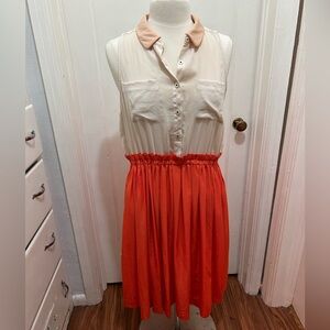 Vintage Anthropologie Sleeveless Cream and Orange Dress- removable collar